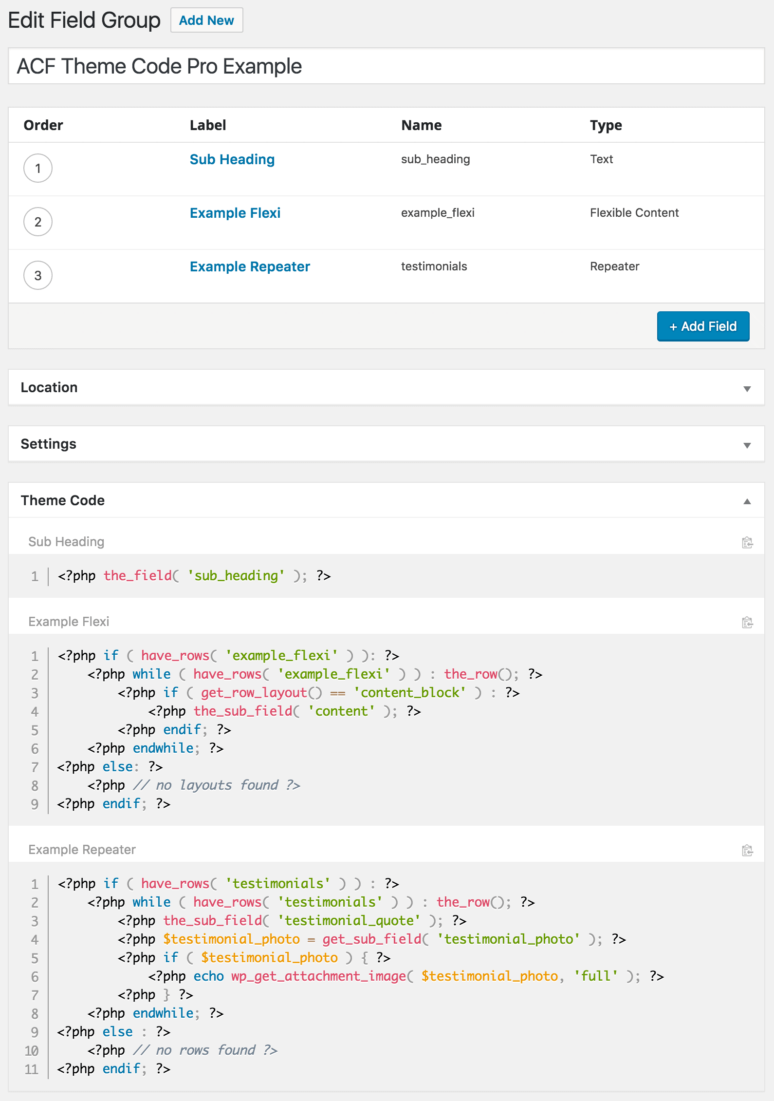 acf theme code pro example